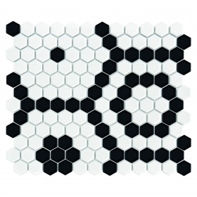 Mini HEXAGON B&W Bee Mozaika gresowa Biały 30x26 cm