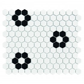 Mini HEXAGON B&W Flower Mozaika gresowa Biały 30x26 cm