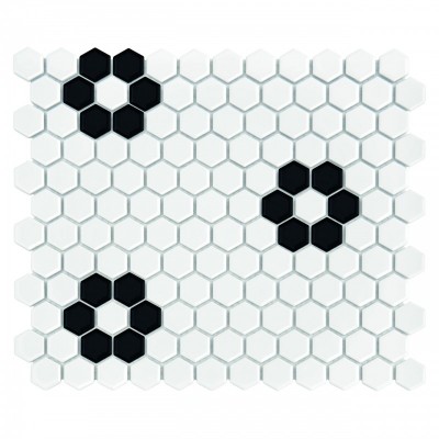 Mini HEXAGON B&W Flower Mozaika gresowa Biały 30x26 cm - 1