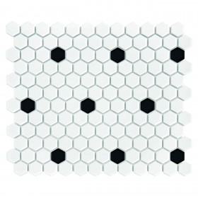 Mini HEXAGON B&W Spot Mozaika gresowa Biały 30x26 cm