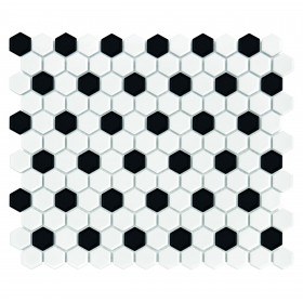 Mini HEXAGON B&W Mix Mozaika gresowa Biały 30x26 cm